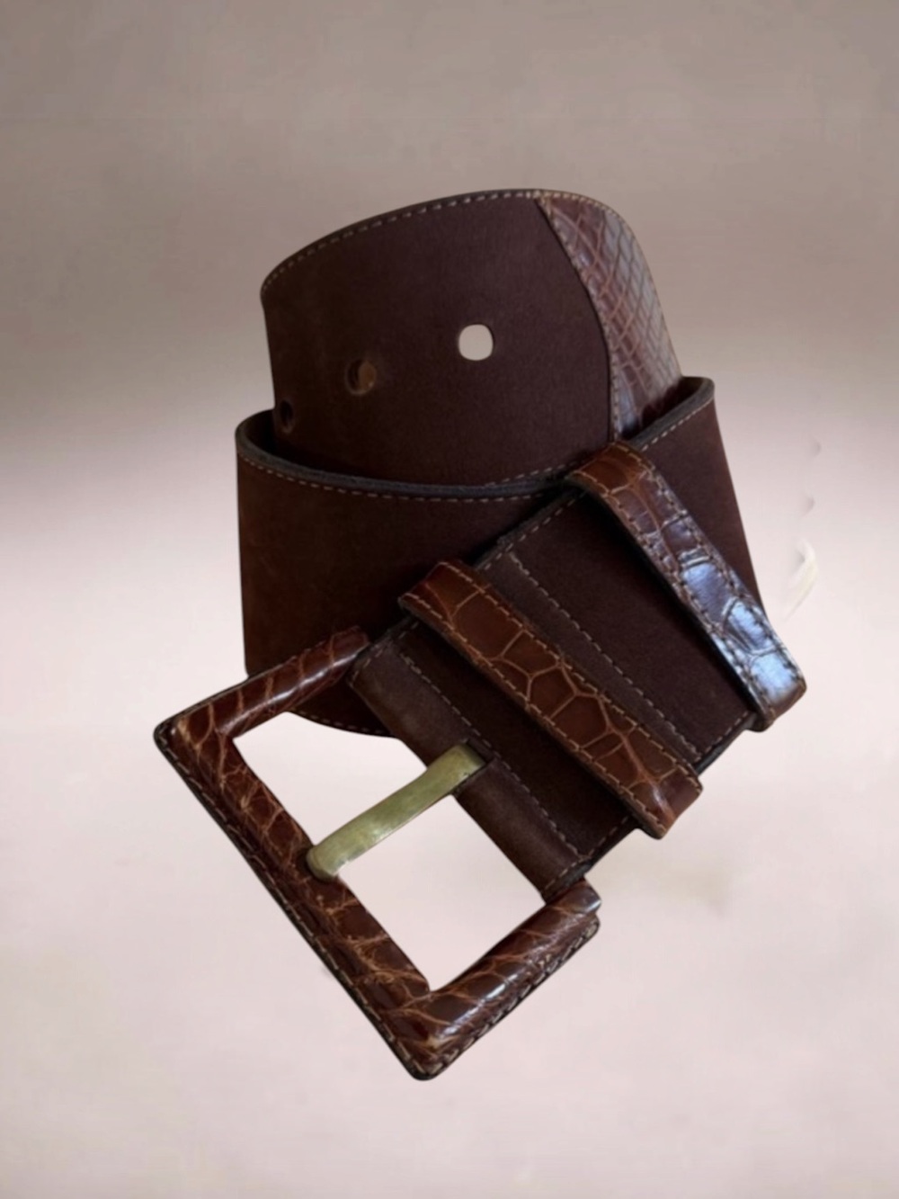 VTG Johnny Farah Suede Alligator Wide 6 Hole Belt